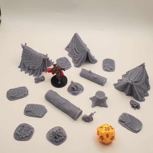 17 Piece Adventurer Campsite Dungeons and Dragons DnD D&D Miniature Resin 28mm miniature Pathfinder Frostgrave Terrain Fantasy tent campfire