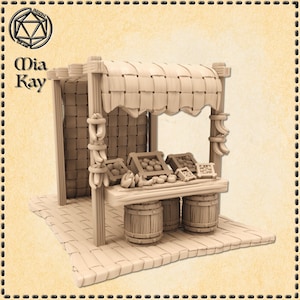 28mm Market Fruit Stand |  D&D 5e | Dungeons and Dragons | Pathfinder | Fantasy RPG Tabletop Games | Scatter Terrain | Market | Village