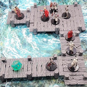 15 Piece Modular Dock and Pier System | Dungeons & Dragons | 28mm Miniature | Medieval Building  | Village | Ship Galley Sea Pirate