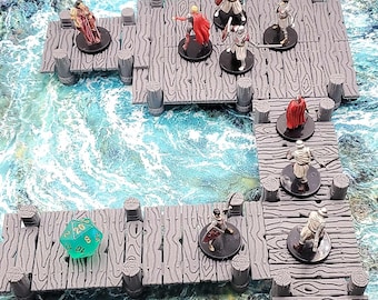 15 Piece Modular Dock and Pier System | Dungeons & Dragons | 28mm Miniature | Medieval Building  | Village | Ship Galley Sea Pirate