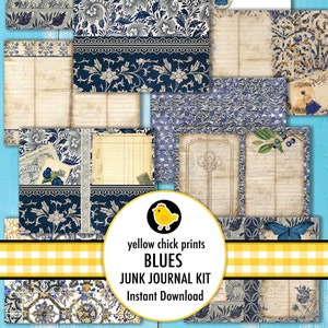 Blue Junk Journal Kit, Blue, Printable, Ephemera, Blue Digital Kit, Loaded Envelope