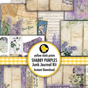 Purple Junk Journal Kit, Purple Digital Paper, Purple Journal Kit, Shabby Purple, Purple Ephemera