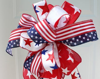 Patriotic Bow for Wreath, Patriotic Bow for Door, Patriotic Bow for Lantern, 4th of July Bow for Rail