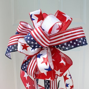 Patriotic Bow for Wreath, Patriotic Bow for Door, Patriotic Bow for Lantern, 4th of July Bow for Rail