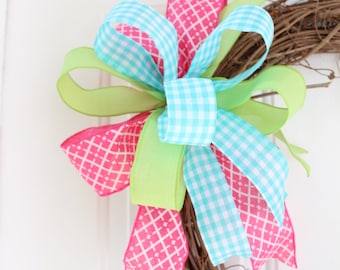 Tropical Bow for Front Door, Spring Summer Bow, Pink Summer Bow, Summer Mailbox Bow, Pink Lantern Bow