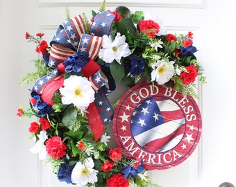 4th of July Wreath for Front Door, Patriotic Wreath, Independence Day Decor, American Flag Decor for Home