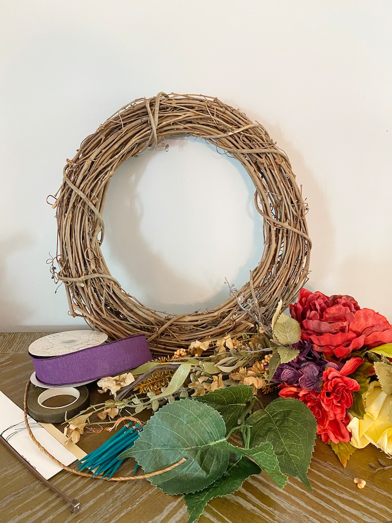 DIY Wreath Kit, Fall Grapevine Wreath Kit, Complete Wreath Kit, Elegant Fall Wreath image 3