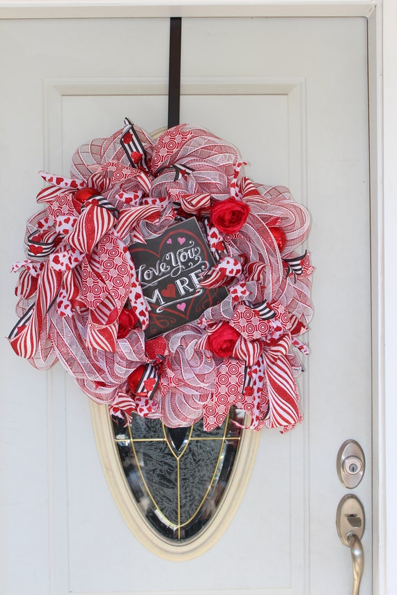 Valentine Wreath Valentines Wreath Deco Mesh Wreath Etsy