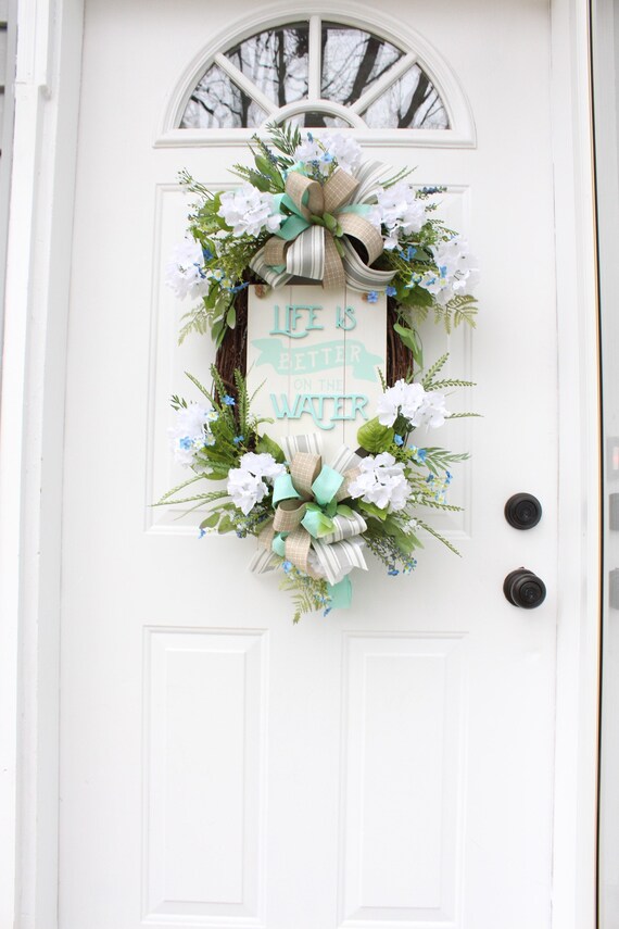 Floral Beach Wreath for Front Door Coastal Ocean Wreath Etsy