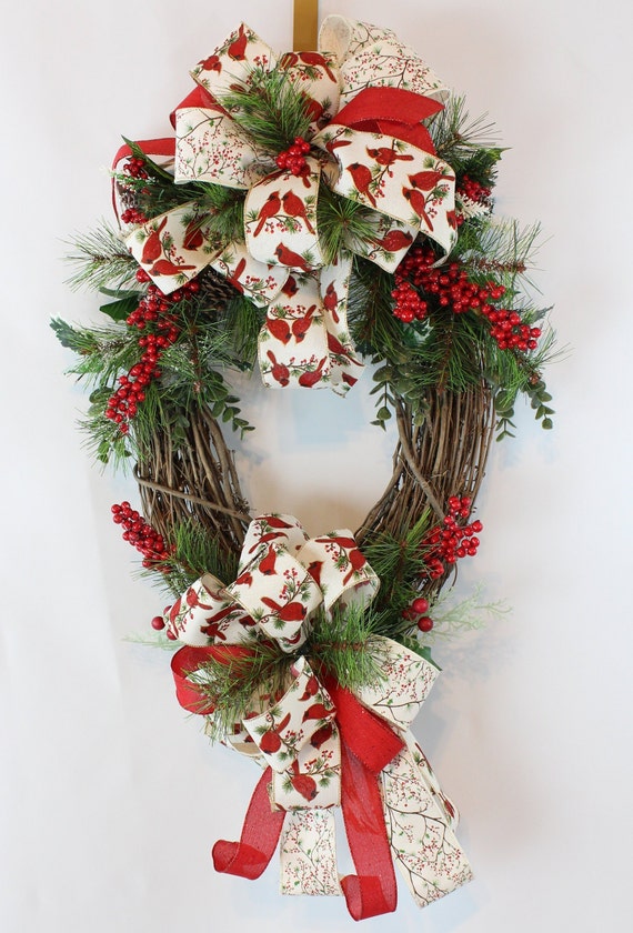 Cardinal Christmas Grapevine Wreath For Front Door Cardinal Etsy