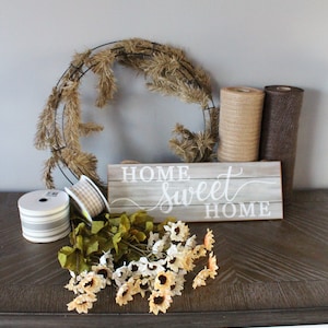 DIY Wreath Kit, Farmhouse Welcome Wreath Tutorial, How to Make Home Sweet Home Wreath, Farmhouse Wreath Inside, Neutral Wreath