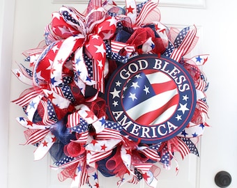 Patriotic Wreath, Independence Day Wreath for Front Door, 4th of July Wreath, Fourth of July Summer Decor, Barbecue Flag Decor,American flag