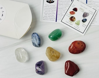 Chakra Crystal Set, tumbled crystals |  Healing crystals with the 7 Charkas stones and chakra reference guide