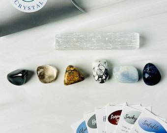 Calming Crystal Set: tumbled healing stones with info meaning cards