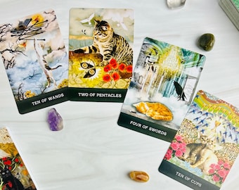 Baralho de Tarô Gatos Curiosos de Grimalkin | Este conjunto de oráculo contém 80 cartas e um guia.
