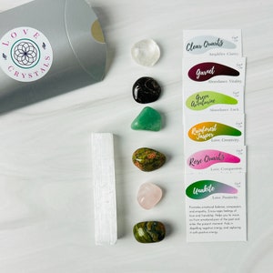 Love Crystal Set: granaat, kwarts, aventurijn, jaspis en unakiet