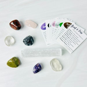 Grief crystals set of 7 crystal tumbles | beginner crystal kit of healing crystals for grief, loss of loved one, sympathy gift box