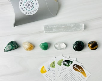 Juego de cristales de abundancia / Kit de inicio de piedras pulidas de prosperidad con tarjetas de significado