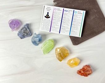 Chakra Crystal Set Raw crystals |  Healing crystals with the 7 Charkas stones and chakra reference guide