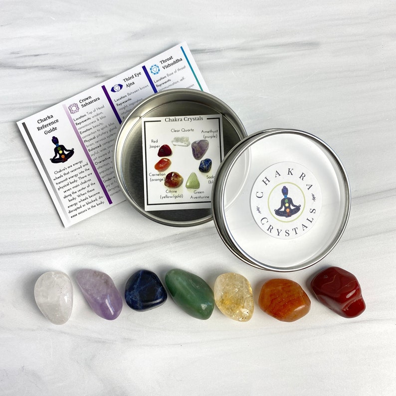 Chakra Crystal Set, tumbled crystals Healing crystals with the 7 Charkas stones and chakra reference guide image 1