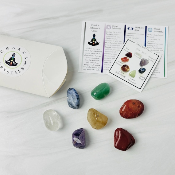 Chakra Crystal Set, tumbled crystals |  Healing crystals with the 7 Charkas stones and chakra reference guide