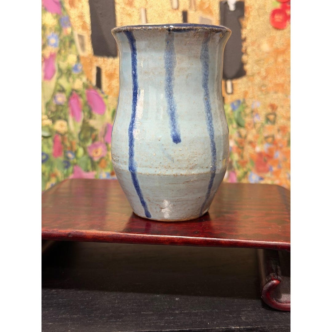 Miniature Studio Pottery Vase Small Light Blue Cobalt Drip Artisan ...