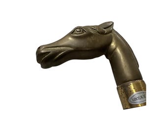 Vintage Brass Horse Head Cane Handle Umbrella Topper 4" Tall Equestrian Decor