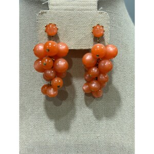 Vintage  Vintage Grape Cluster Orange Moon Glow Earrings Mid-Century Clip-On main image 1