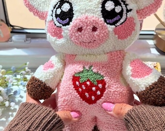 Patrones y tutorial para peluches de vaca fresa - Descarga digital para bordado con aguja perforadora
