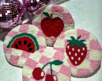 Checkered Fruit Mug Rug Coaster Patterns  - Punch Needle Digital Download