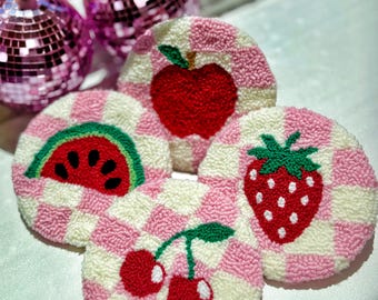 Punch Needle Kit - 1 Piece Checkered Fruits Design Mug Rug Coaster