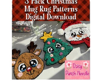 Set van 3 kerstmok vloerkleed punchnaaldpatroon – digitale download en videotutorial