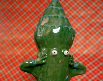 Made to Order Handmade Ceramic Asparagus Glazed Sculpture Googly Eyes Tongue Vegetable Veggie Salad Vegetarian Kawaii Cute