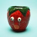 Handmade Sad Crying Ceramic Strawberry Glazed Planter Googly Eyes Tongue Fruit Kawaii Cute Emoji