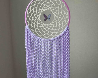 Large Purple Dream Catcher with Stained Glass Butterfly, Calming and Relaxing Wall Decor