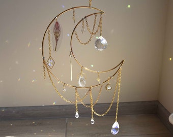 Moon Crystal Suncatcher, Rainbow Prism, Lunar Sun Catcher for Window, Fairy Decor, Gift Idea