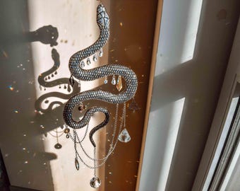 Black Snake Sun Catcher, Witch Decor, Crystal Prism Suncatcher, Snake Home Decor, Gift Idea For Her