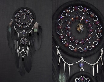 Black Dream Catcher With Spikes, Crystal Dreamcatcher, Witch