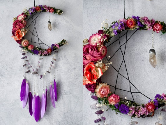 Metal Floral Hoops Moon Wreath Macrame Rings Dream Catcher Macrame Wall  Hanging Crafts for DIY Wedding Garland Decor 