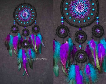 Galaxy Dream Catcher Nursery Dreamcatcher Blue and Violet Dream Catchers Feathers Wall Hangings Baby Shower Gift Black Friday sale