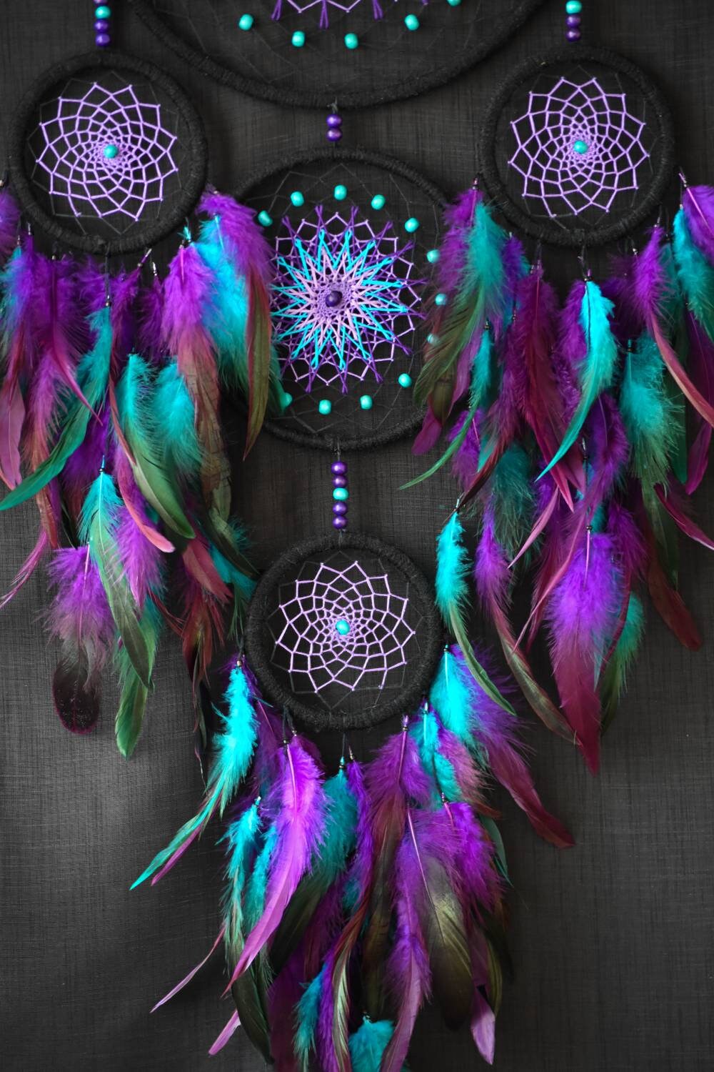 Pretty Jolly Purple Star Dream Catcher - Handmade Pompom Feather Wall Decor For Kids Room - View #4