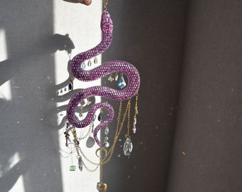 Pink Snake Sun Catcher, Witch Decor, Crystal Prism Suncatcher, Snake Home Decor, Gift Idea For Her