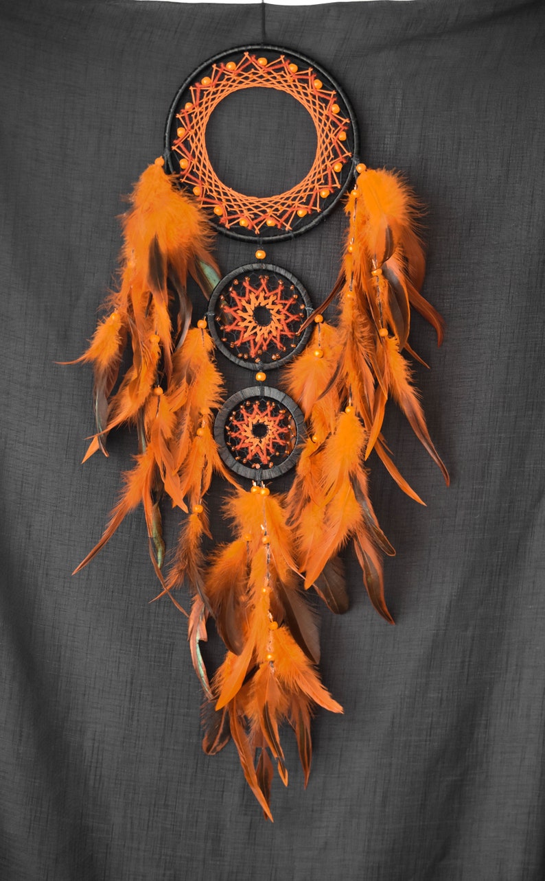 Dream Catchers Orange Dream Catcher Large Dreamcatcher Boho Etsy