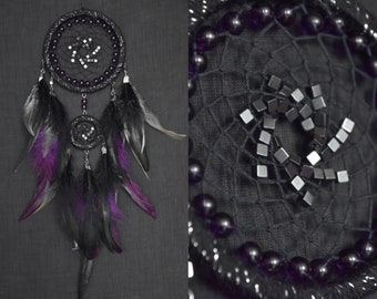 Black Dream Catcher with Amethyst Crystals, Purple Dreamcatcher, Inner Peace Gift