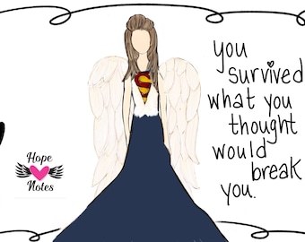 You Survived Card: Superwoman Angel Art, Encouragement Gift