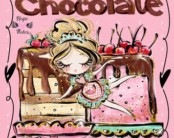 Valentine Print/Chocolade Lover Card/Valentijnskaart/Whimsical Valentines Card-Ik zou liever in chocolade vallen