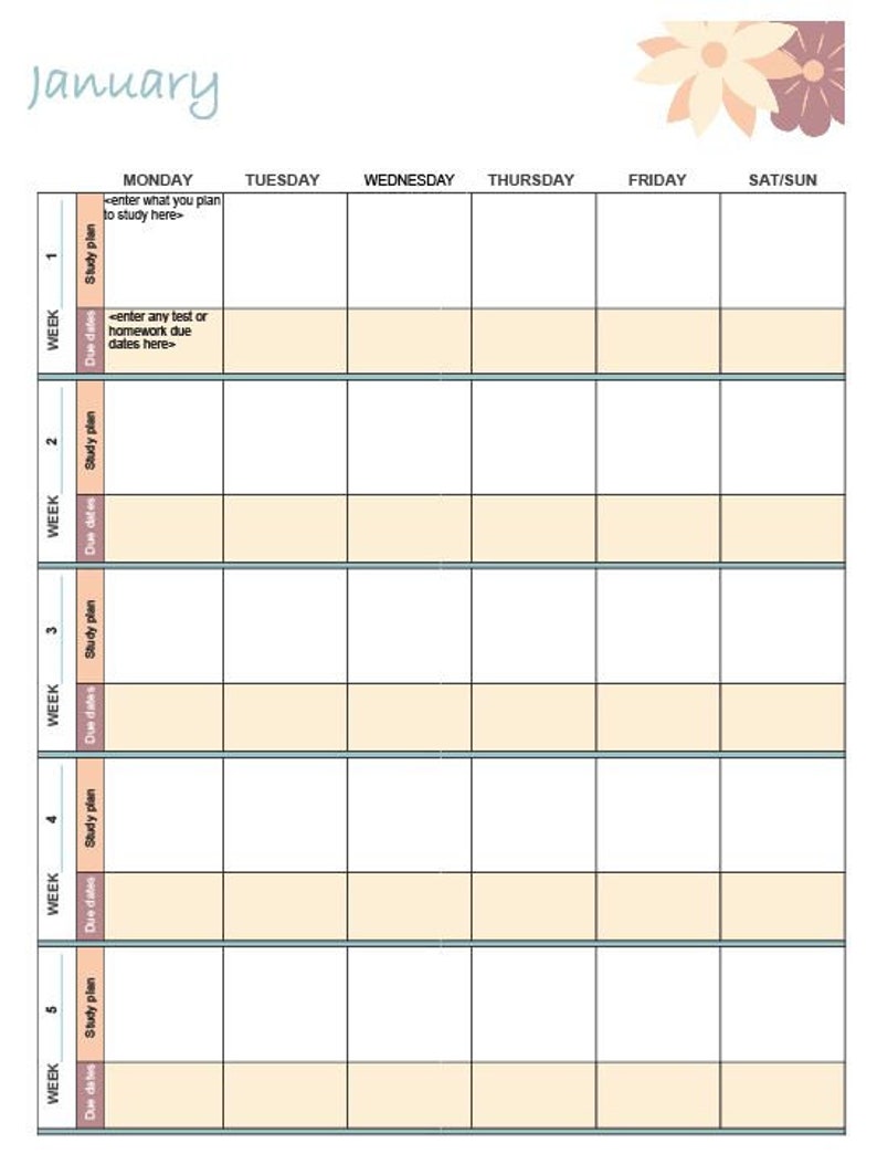 study planner weeklymonthly planner printable or online etsy