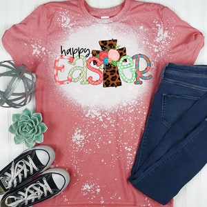 Easter Bleach T-Shirt, Happy Easter, Heather T-Shirt, Sublimation T-Shirt, Leopard Print Tee