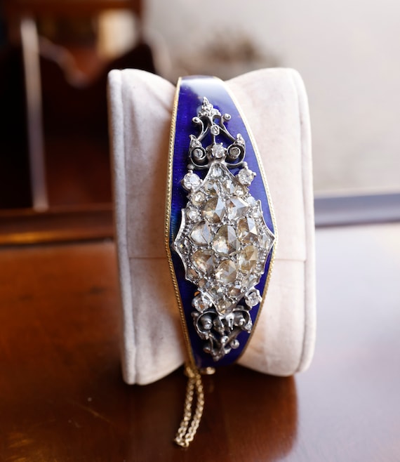 Antique Victorian Blue Enamel & Rose Cut Diamond o