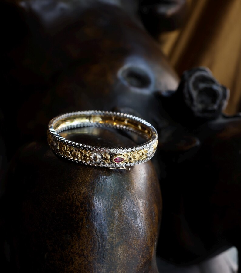 Roberto Coin 18K Two Tone Gold Amazing Bangle Bracelet, Diamonds , Ruby